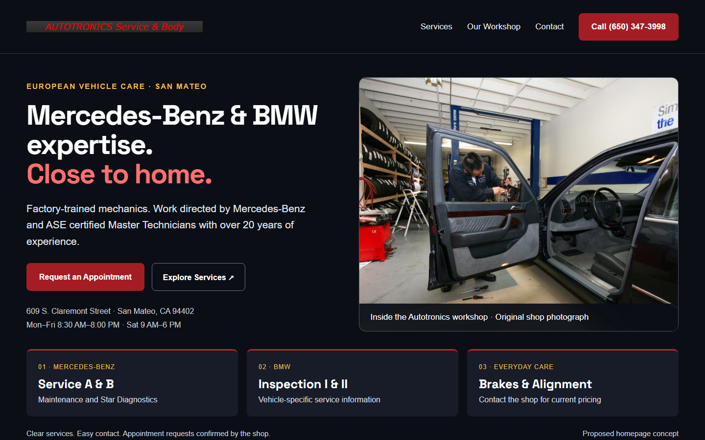 Proposed Autotronics Service & Body homepage preview